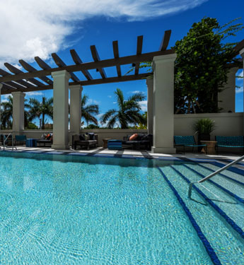 The outdoor pool at Life Time Coral Gables