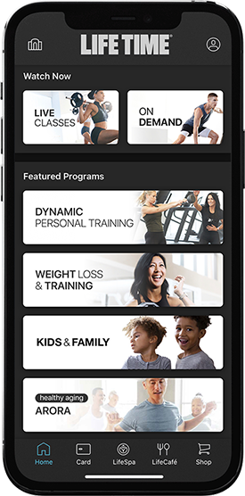 homescreen of life time app on an iphone