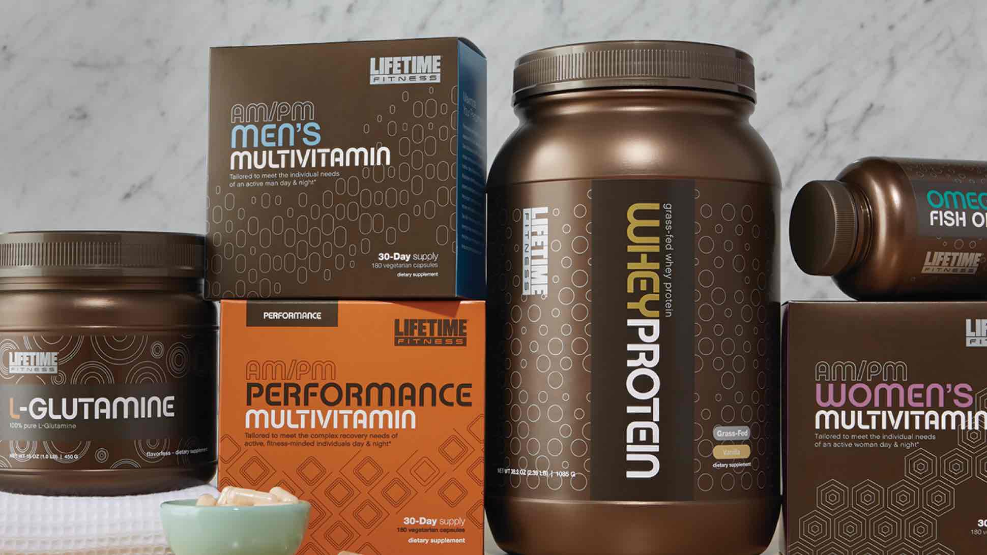 A selection of Life Time's nutritional supplements