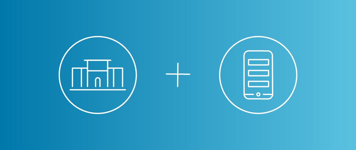 Blue background with club and smartphone illustration